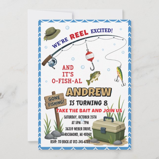 Personalised Gone Fishing Birthday Invitation (Front)