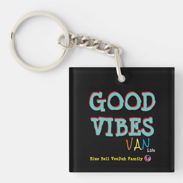 Personalised Good Vibes Van Life Camper Van Key Ring (Front)