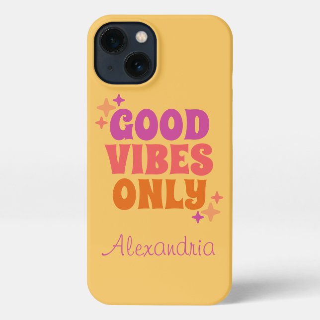 Personalised Good Vibes Yellow iPhone Case (Back)