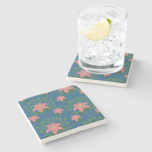 Personalised Gorgeous coral pink lily flower Stone Coaster