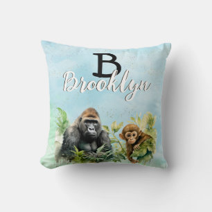 Personalised Gorilla Chimpanzee Jungle Monogram Cushion