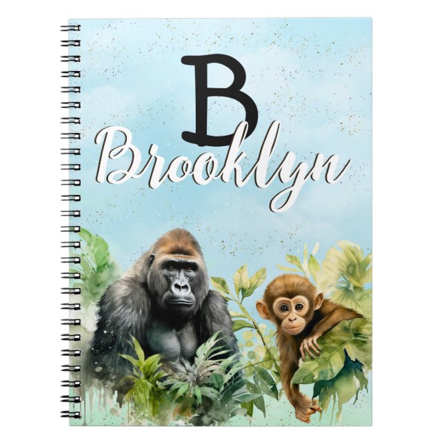 Personalised Gorilla Chimpanzee Jungle Monogram Notebook (Front)