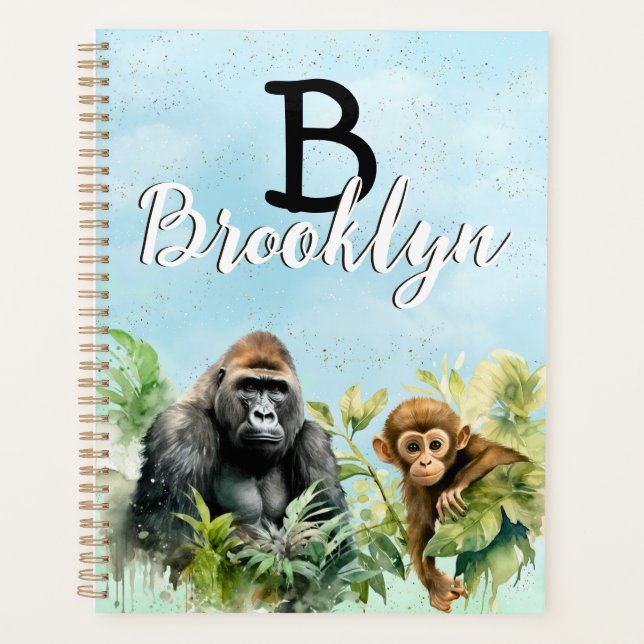 Personalised Gorilla Chimpanzee Jungle Monogram Planner (Front)
