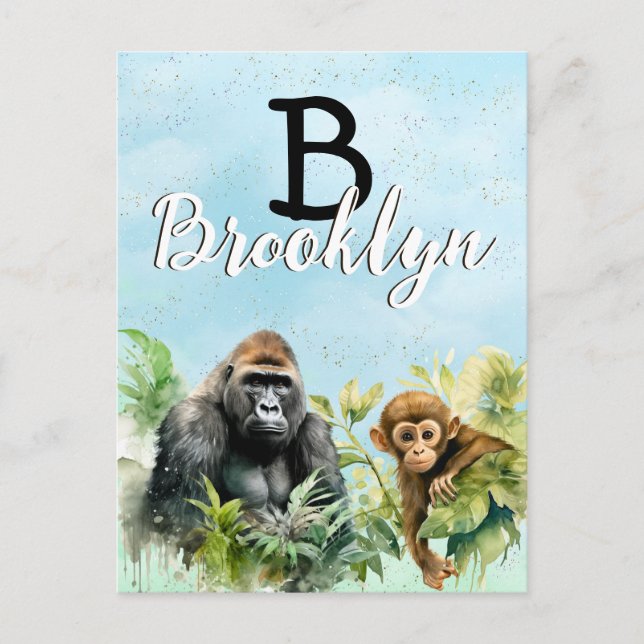 Personalised Gorilla Chimpanzee Jungle Monogram Postcard (Front)