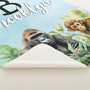 Personalised Gorilla Chimpanzee Jungle Monogram Sherpa Blanket
