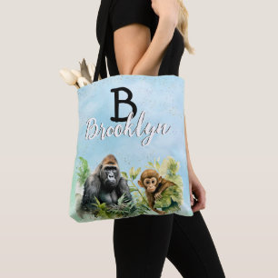 Personalised Gorilla Chimpanzee Jungle Monogram Tote Bag