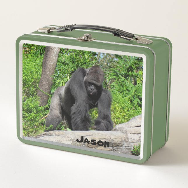 Personalised Gorilla  Metal Lunch Box (Front)