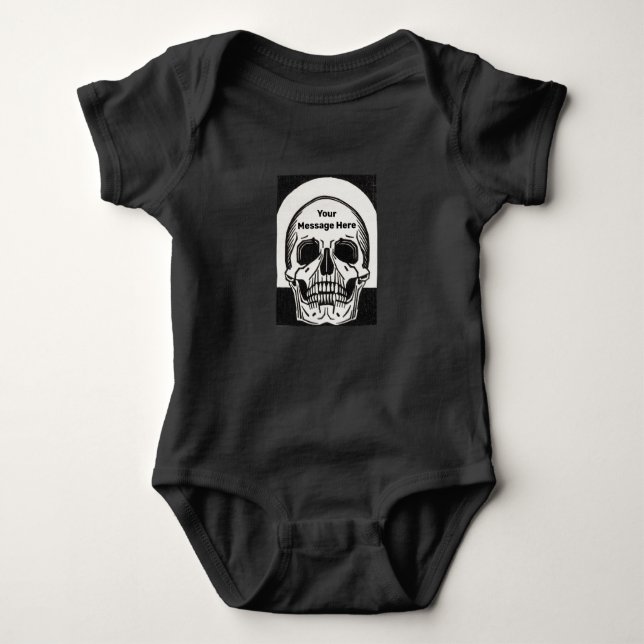 Personalised Goth Baby Skull Black Baby Bodysuit (Front)