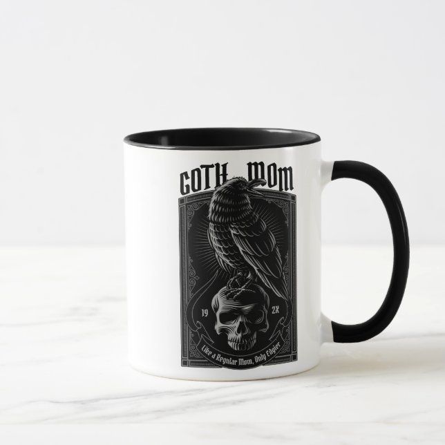 Personalised Goth Mum, Raven & Skull 2 sided Mug (Right)