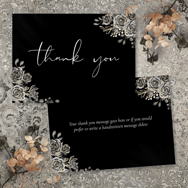 Personalised Gothic Black And White Script Thank You Card (Personalized Gothic Black And White Script Thank You Card)