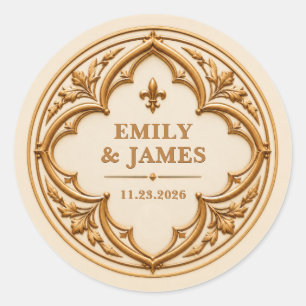Personalised Gothic Cathedral Wedding Classic Round Sticker