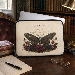 Personalised Gothic Moth Roses Vintage Ivory Laptop Sleeve