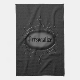 Personalised Gothic Ornament Black Kitchen Towel