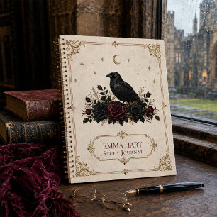 Personalised Gothic Raven Roses Dark Academia Notebook