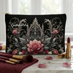 Personalised Gothic Roses Floral Cosmetic Makeup Accessory Pouch