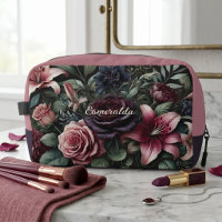 Personalised Gothic Roses Floral Travel Makeup Bag