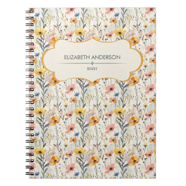 Personalised Gouache Meadow Flowers Pattern Notebook (Front)