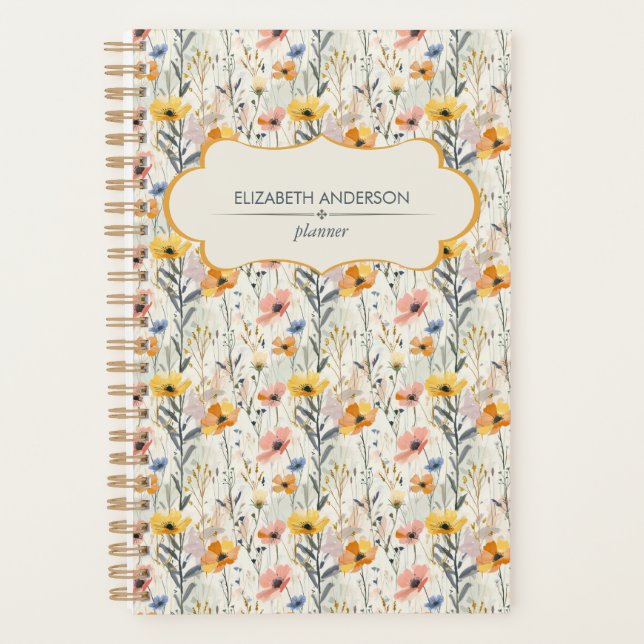 Personalised Gouache Meadow Flowers Pattern Planner (Front)