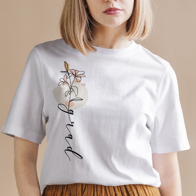 Personalised Grad Floral Sketch Modern Grad Script T-Shirt (Creator Uploaded)