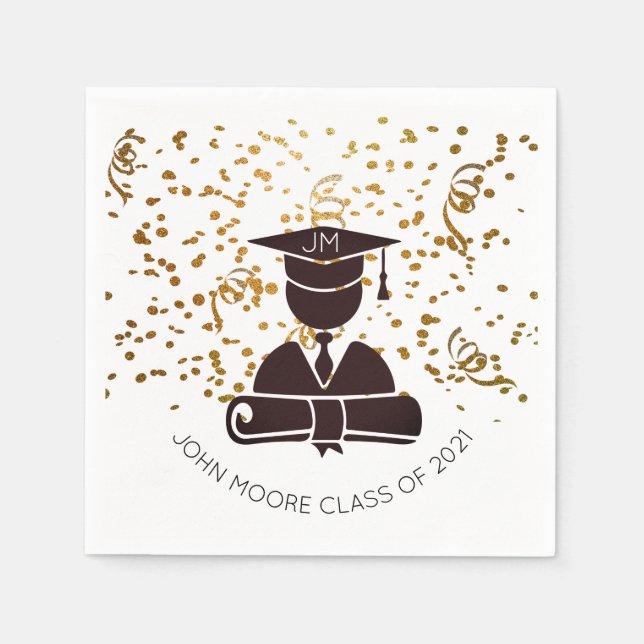 Personalised Grad Silhouette Diploma Confetti  Napkin (Front)