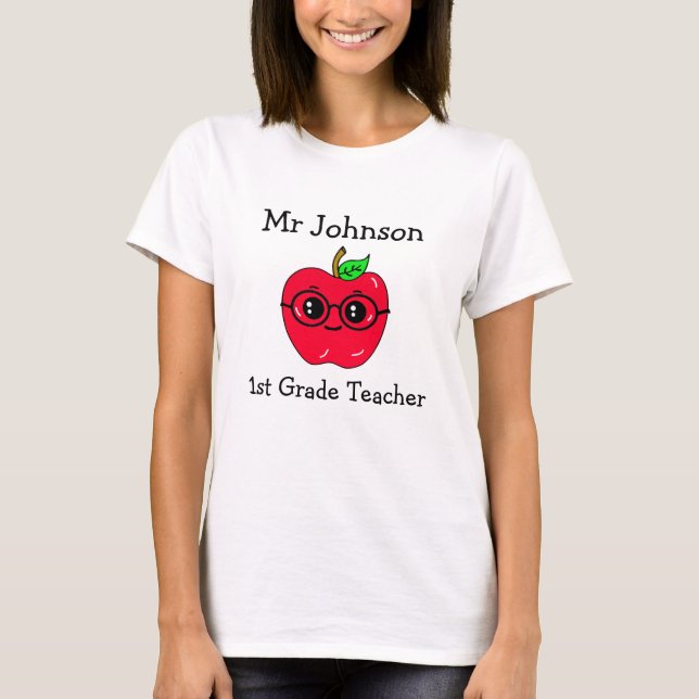 Personalised Grade and Teacher's Name Cute Apple T-Shirt (Front)