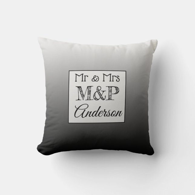 Personalised Gradient Black Wedding Pillow (Front)