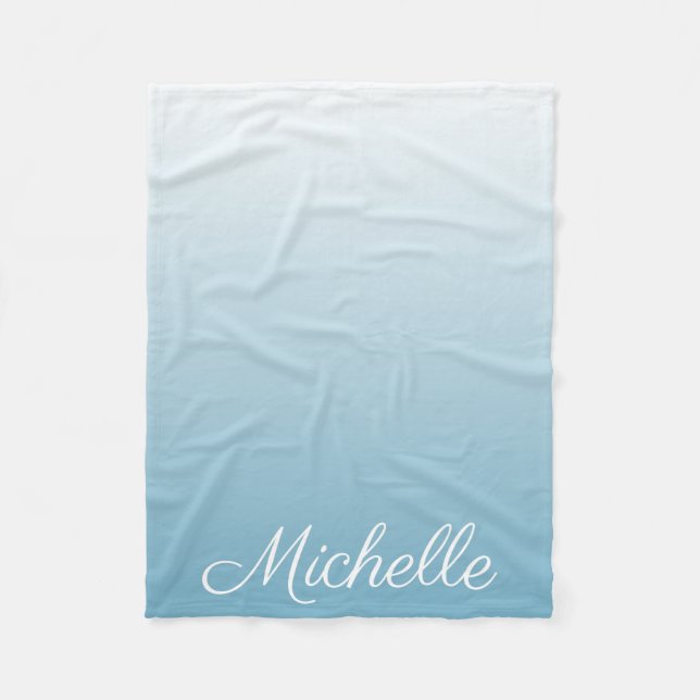 Personalised gradient ombre angel blue fleece blanket (Front)