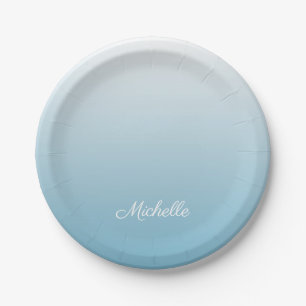 Personalised gradient ombre angel blue paper plate