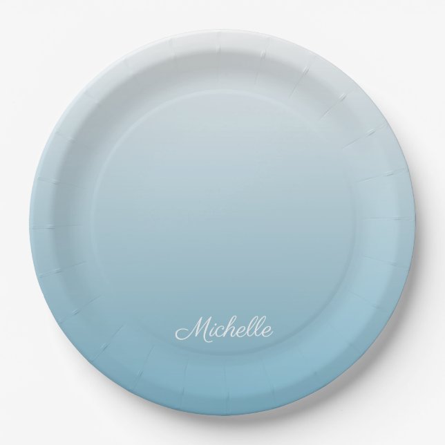 Personalised gradient ombre angel blue paper plate (Front)
