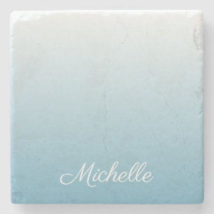 Personalised gradient ombre angel blue stone coaster