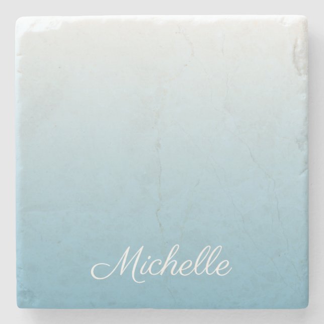 Personalised gradient ombre angel blue stone coaster (Front)
