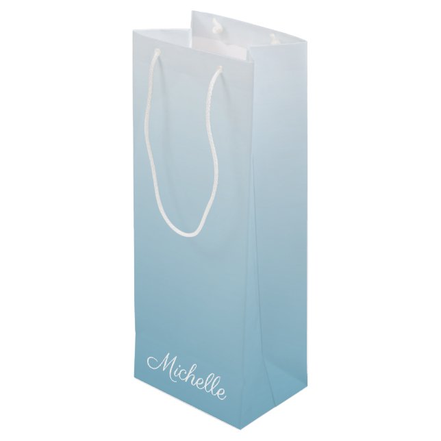 Personalised gradient ombre angel blue wine gift bag (Back Angled)