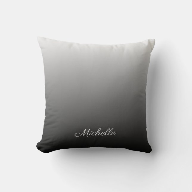 Personalised gradient ombre black shades of grey cushion (Front)
