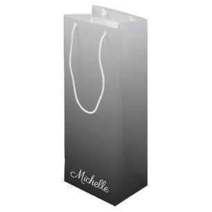 Personalised gradient ombre black shades of grey wine gift bag