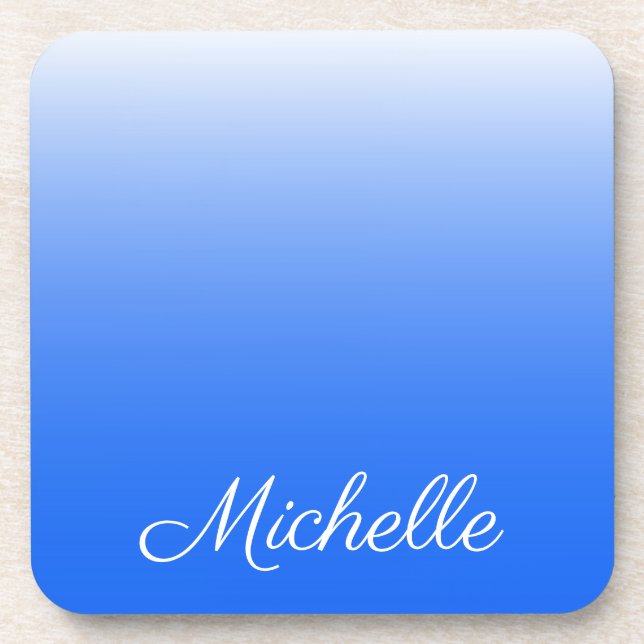 Personalised gradient ombre electric blue coaster (Front)