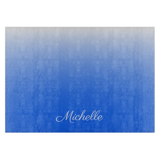 Personalised gradient ombre electric blue cutting board (Front)