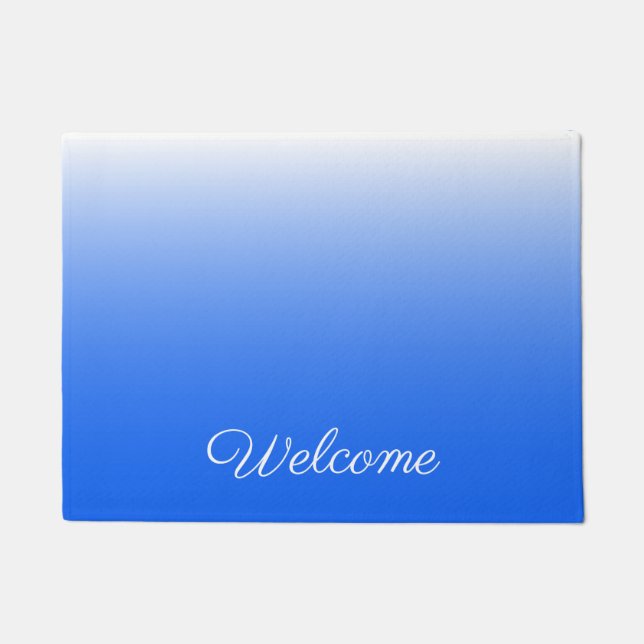 Personalised gradient ombre electric blue doormat (Front)