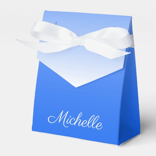 Personalised gradient ombre electric blue favour box (Front Side)