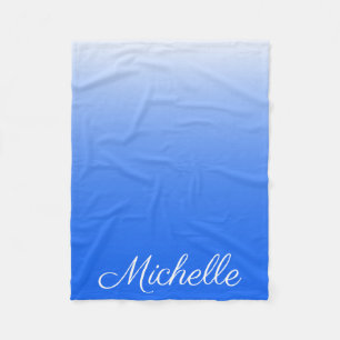 Personalised gradient ombre electric blue fleece blanket