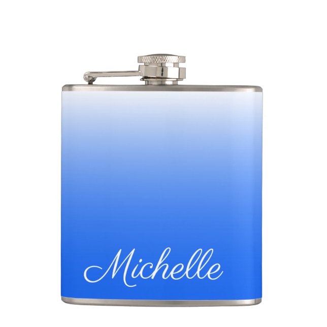 Personalised gradient ombre electric blue hip flask (Front)