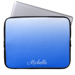 Personalised gradient ombre electric blue laptop sleeve