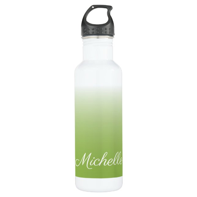 Personalised gradient ombre greenery green 710 ml water bottle (Front)