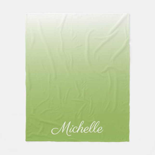 Personalised gradient ombre greenery green fleece blanket (Front)