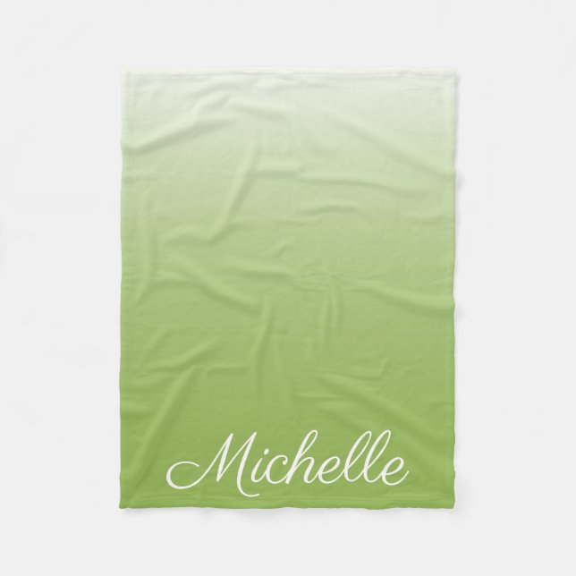 Personalised gradient ombre greenery green fleece blanket (Front)
