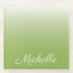 Personalised gradient ombre greenery green glass coaster