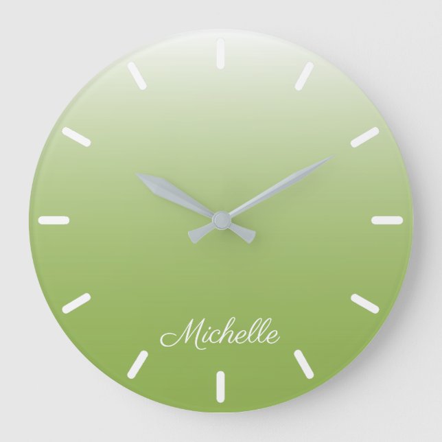 Personalised gradient ombre greenery green large clock (Front)