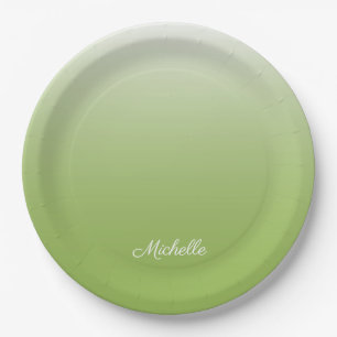 Personalised gradient ombre greenery green paper plate