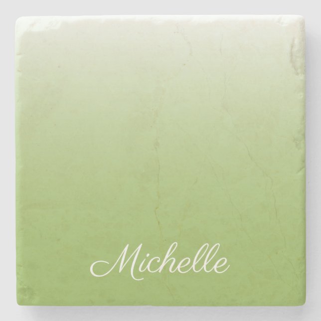 Personalised gradient ombre greenery green stone coaster (Front)