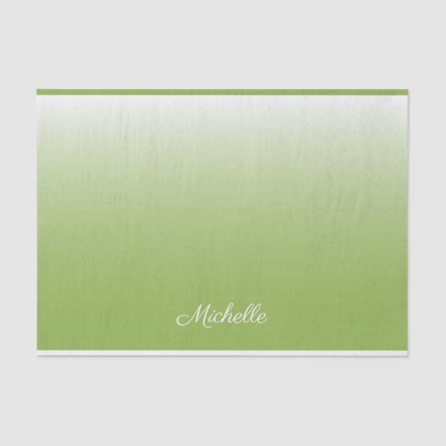 Personalised gradient ombre greenery green tissue paper (Front)