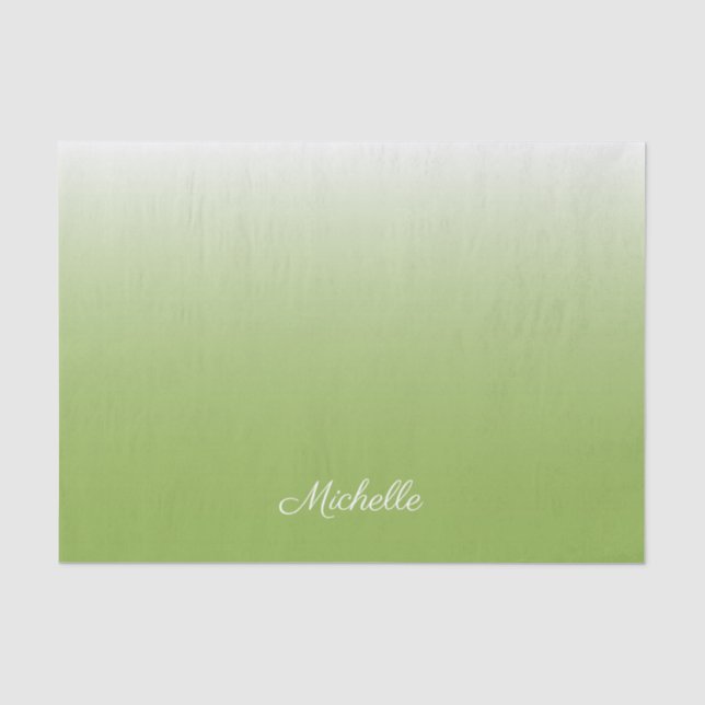 Personalised gradient ombre greenery green tissue paper (Front)